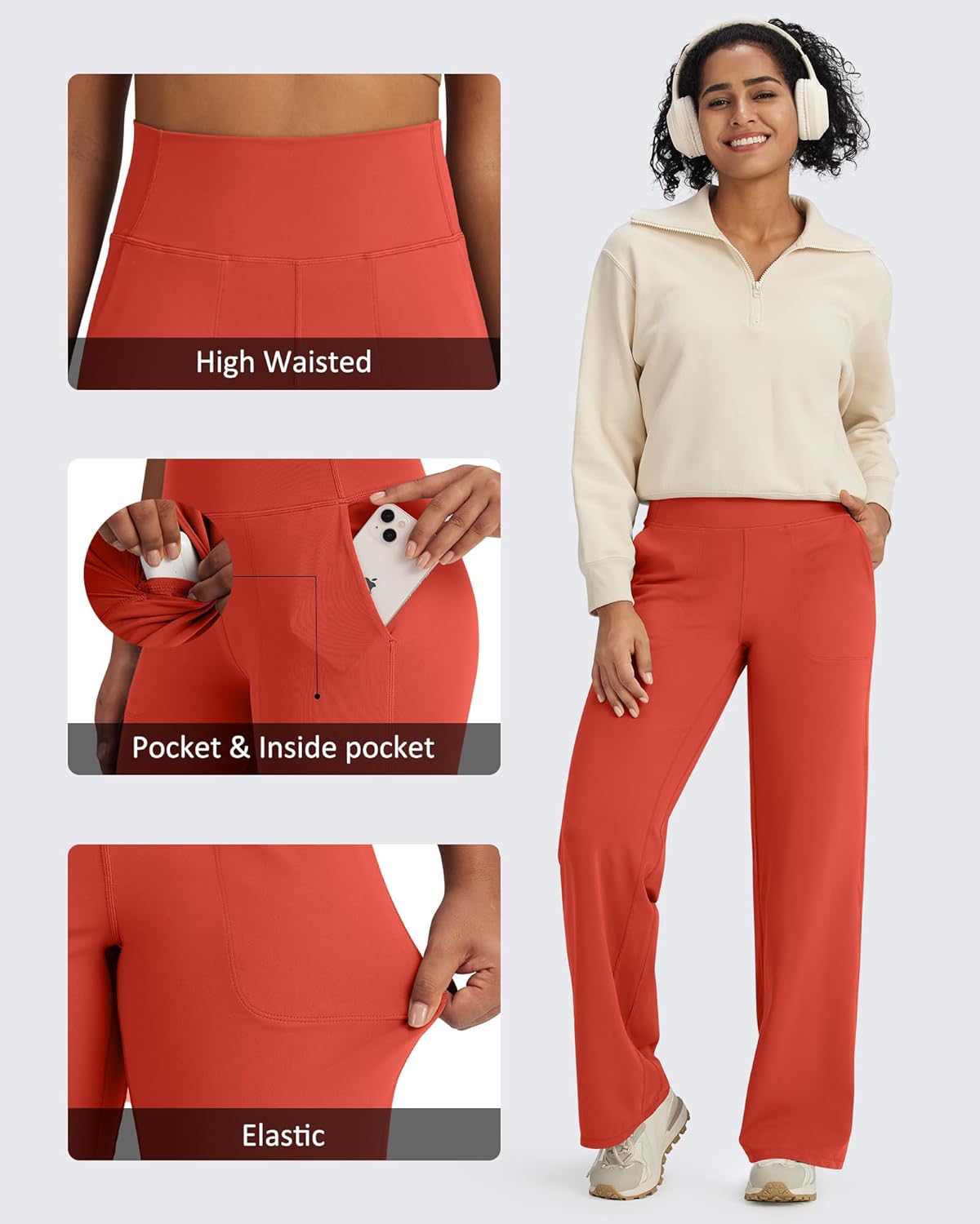 G4Free BareFeel High Stretch Yoga Pants Women Soft High Waisted Casual Wide Leg Pants with Pockets - Image 3