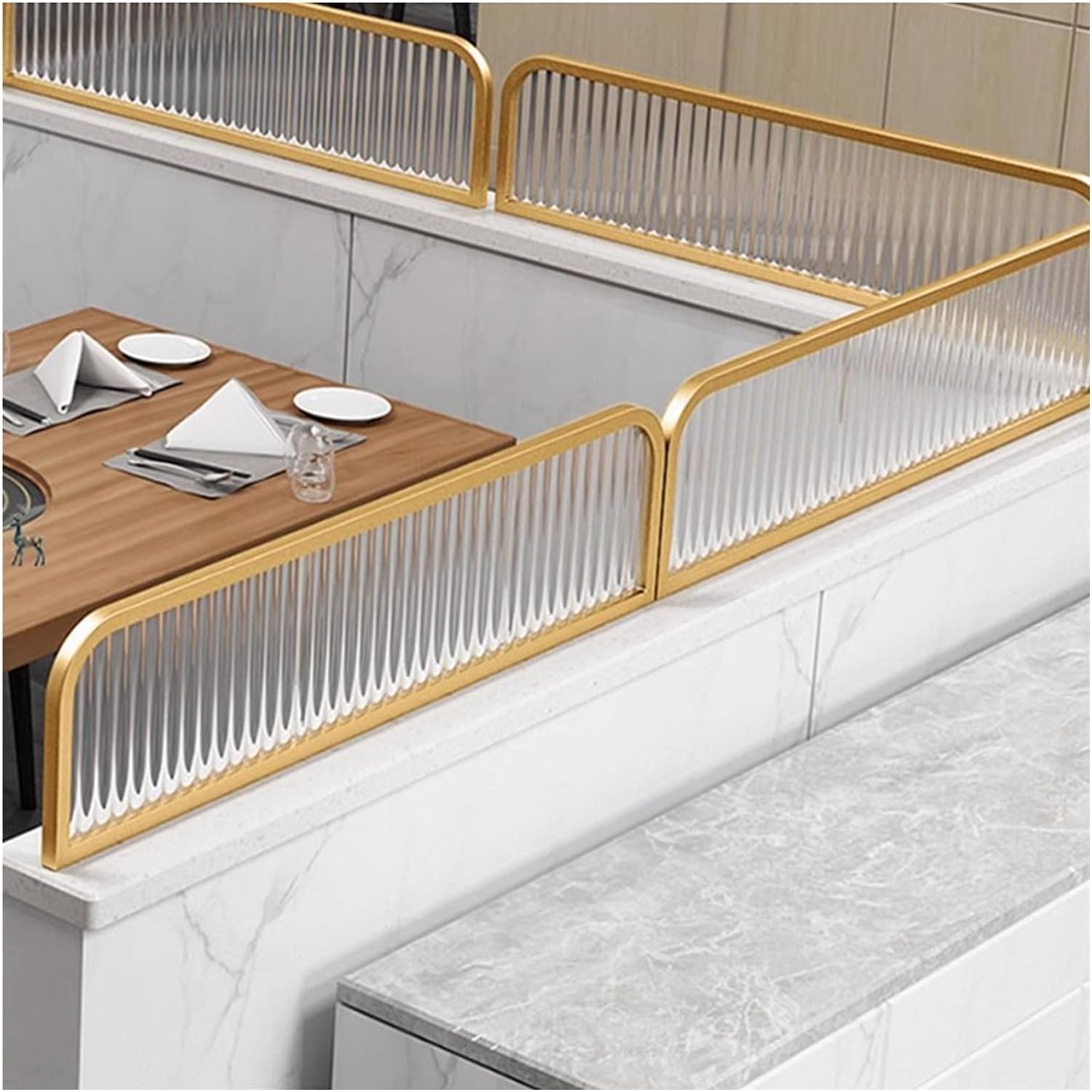 ZYCHSJXA Dividers For Dining Areas,Translucent Restaurant Decorative Partitions 30cm Height Countertop Divider Glass Partitions(Gold-a,30x140cm)