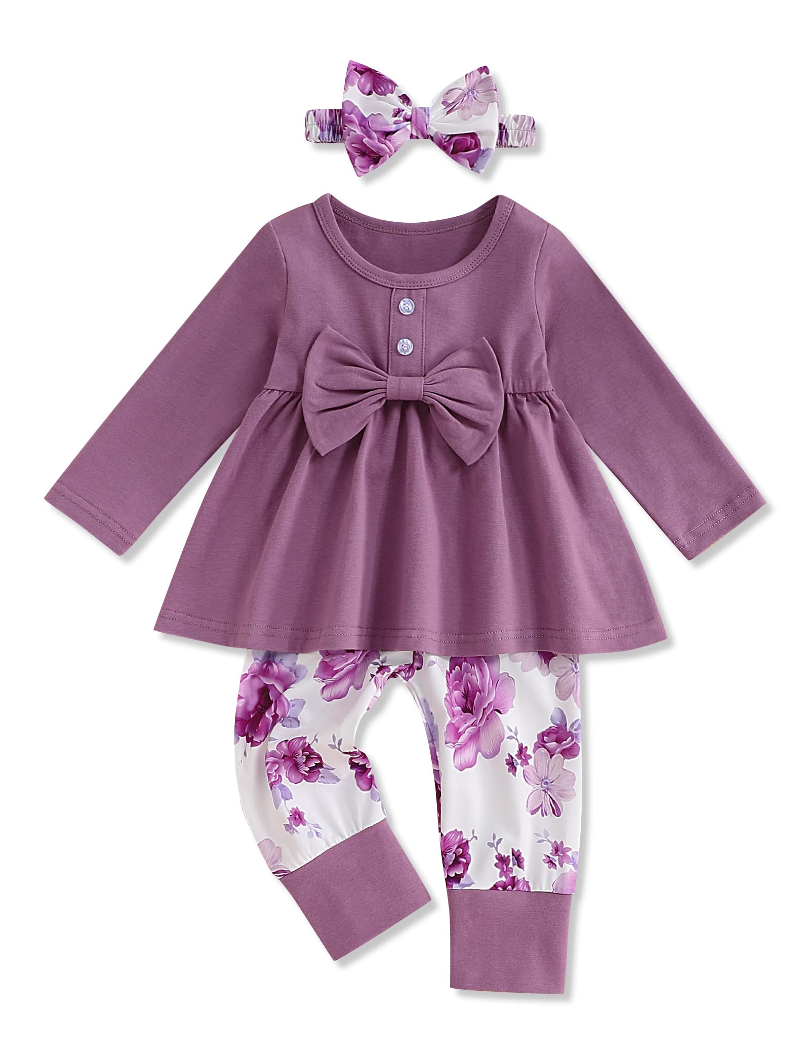 oklady Toddler Baby Girl Clothes Solid Color Ruffle Tops Floral Pants with Headband Fall Winter Cute Girl Outfits