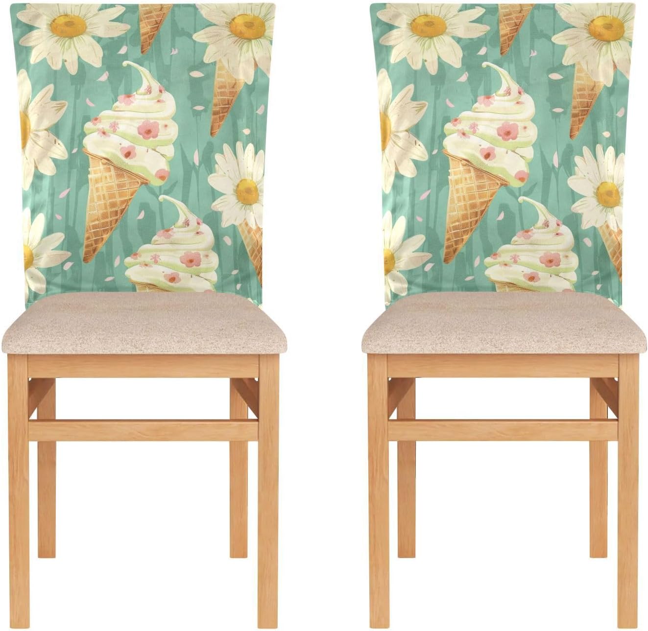 ALAZA Daisy Flowers Ice Creams Chair Back Cover Set of 6, Washable Reusable Removable Chair Slipcovers Decorative Chair Cover for Home Kitchen Wedding Party