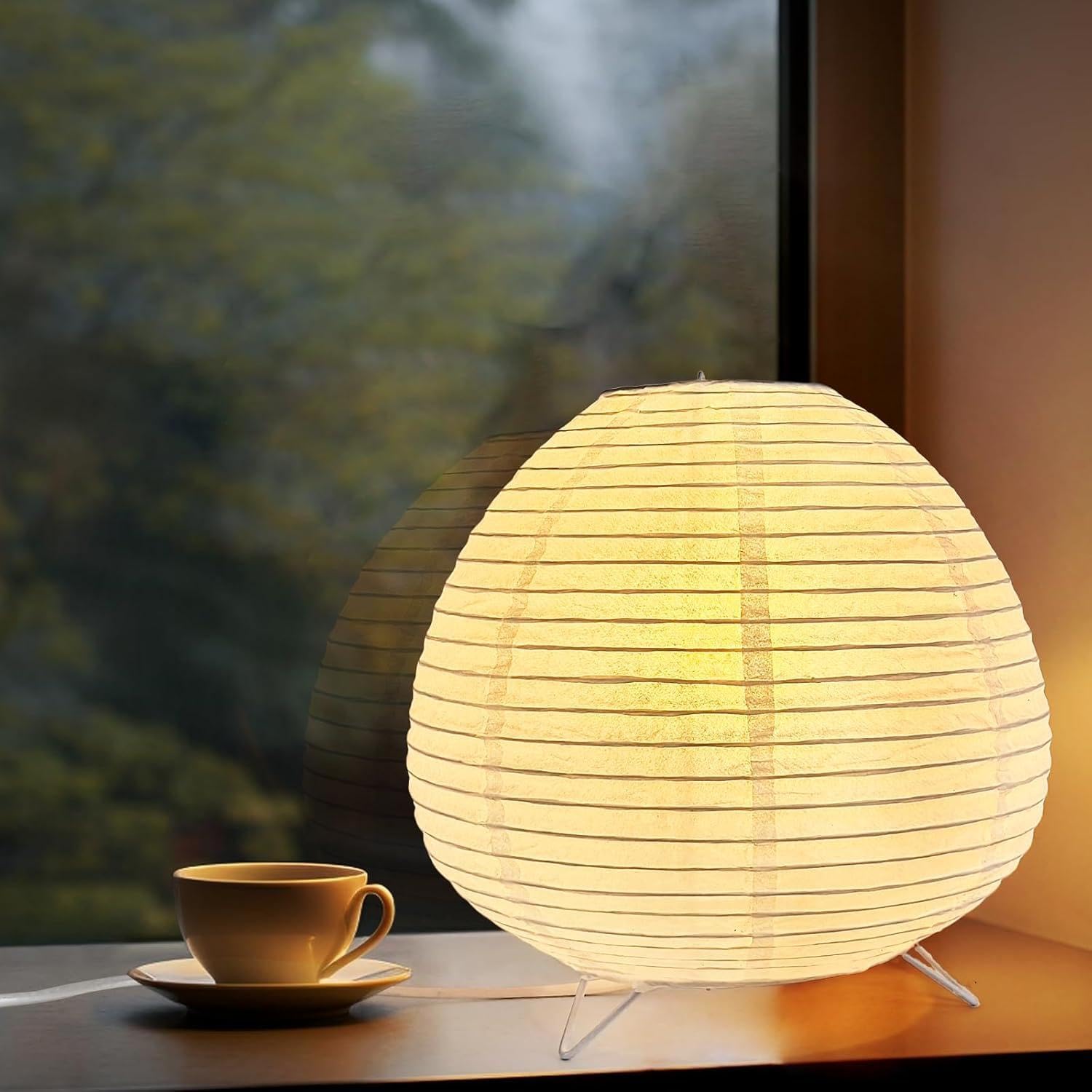 Small Paper Lantern Lamp, Japanese Paper Table Lamp with 3 Color, Cute Rice Paper Lamp for Desk Bedroom Bedside (e12 Bulb Base) Bulb Included