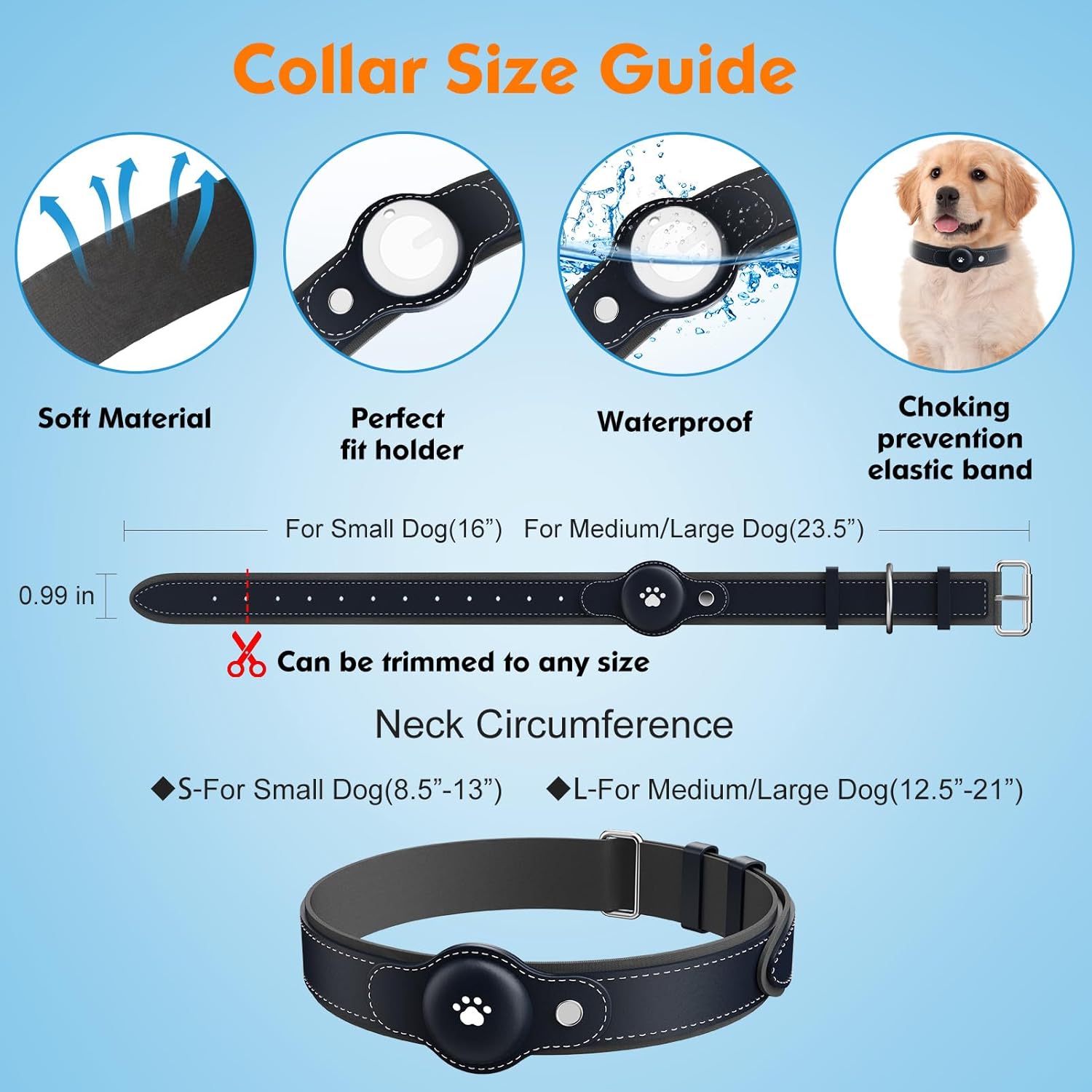 2-in-1 GPS Tracker for Dogs: Smart Pet Collar with Real-Time Tracking,No Monthly Fee/Subscription (iOS Only) Waterproof, Anti-Lost,365-Day Long Battery Life GPS Tracker Dog Collar(Tracker Included)