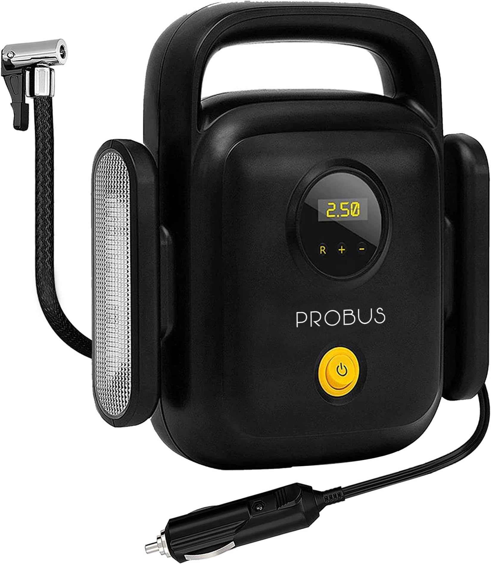 Probus Heavy Duty 150 Psi 4 Cylinders Compact Digital Tyre Inflator Smart Auto Off Air Compressor Pump for Car, Black
