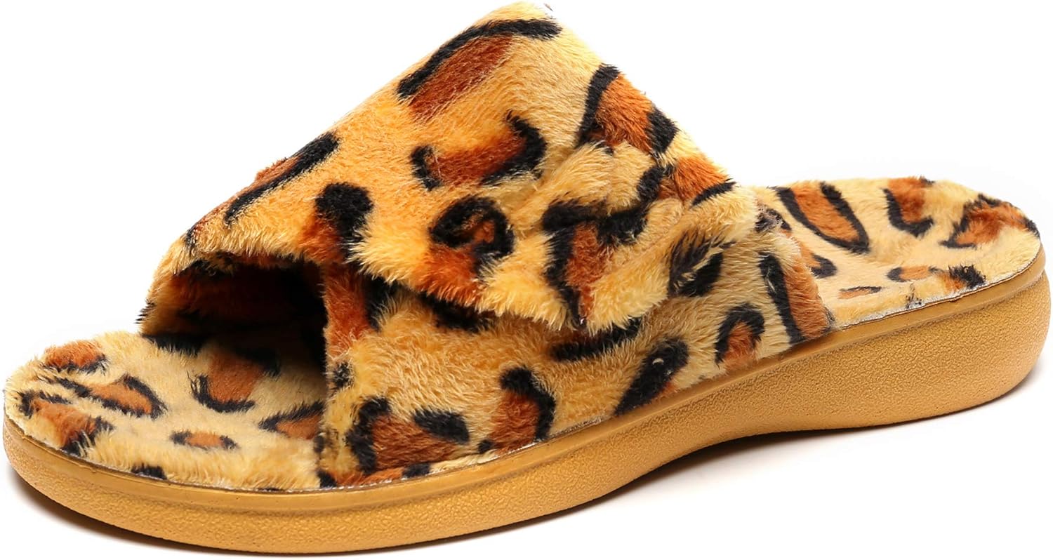 SOLLBEAM Women's Plantar Fasciitis Fuzzy House Orthopedic Adjustable Slippers With Arch Support Orthotic Heel Cup Sandals For Ladies