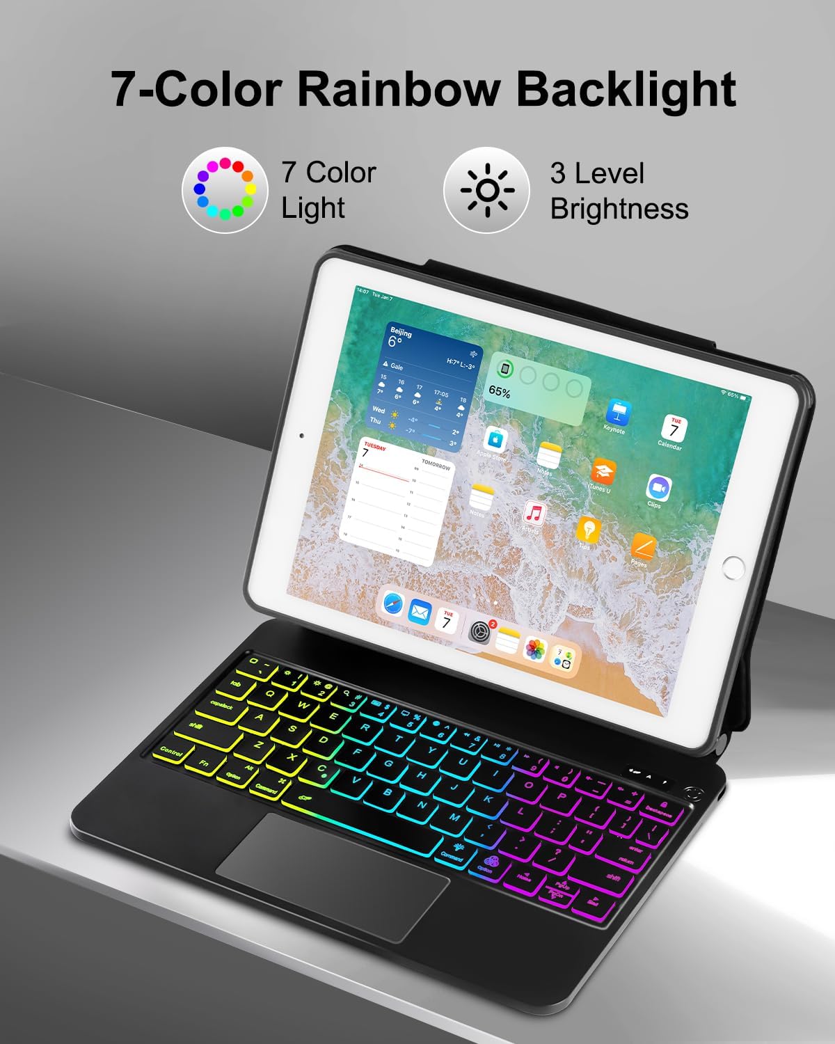 Magic for iPad 6th 5th Generation 2017 2018 Air 2 9.7inch Case with Keyboard, Trackpad Floating Rainbow Backlit TouchPad Keypad with Cantilever Magnetic Cover for iPad 5 6 Gen Black