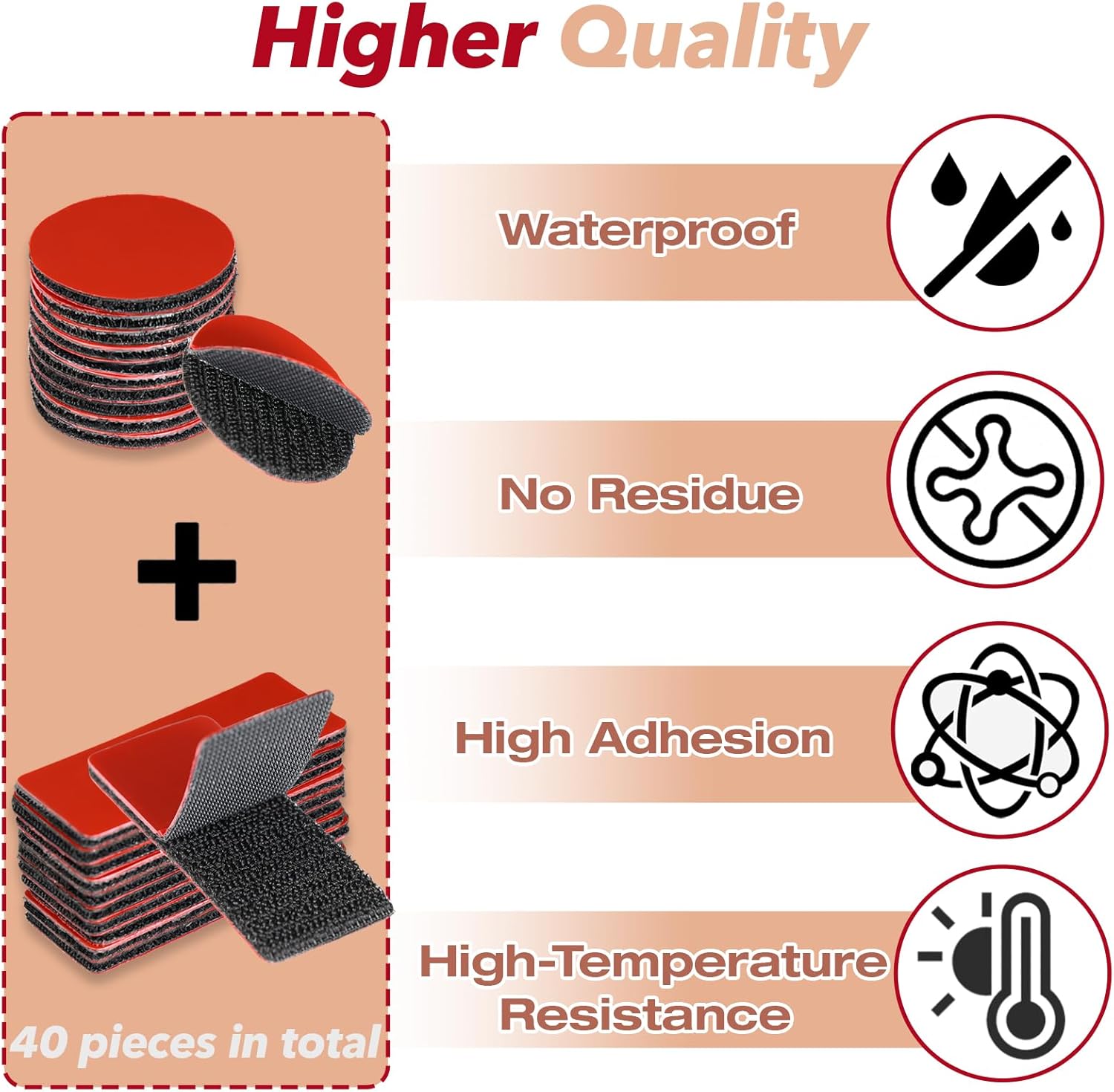 40 Set Hook and Loop Strips with Adhesive Back, Waterproof Hook and Loop Tape Sticky Back (3.2x1.2 Inch & 1.97 Inch), Rectangle and Round Stickers for Multi-Scenario Application