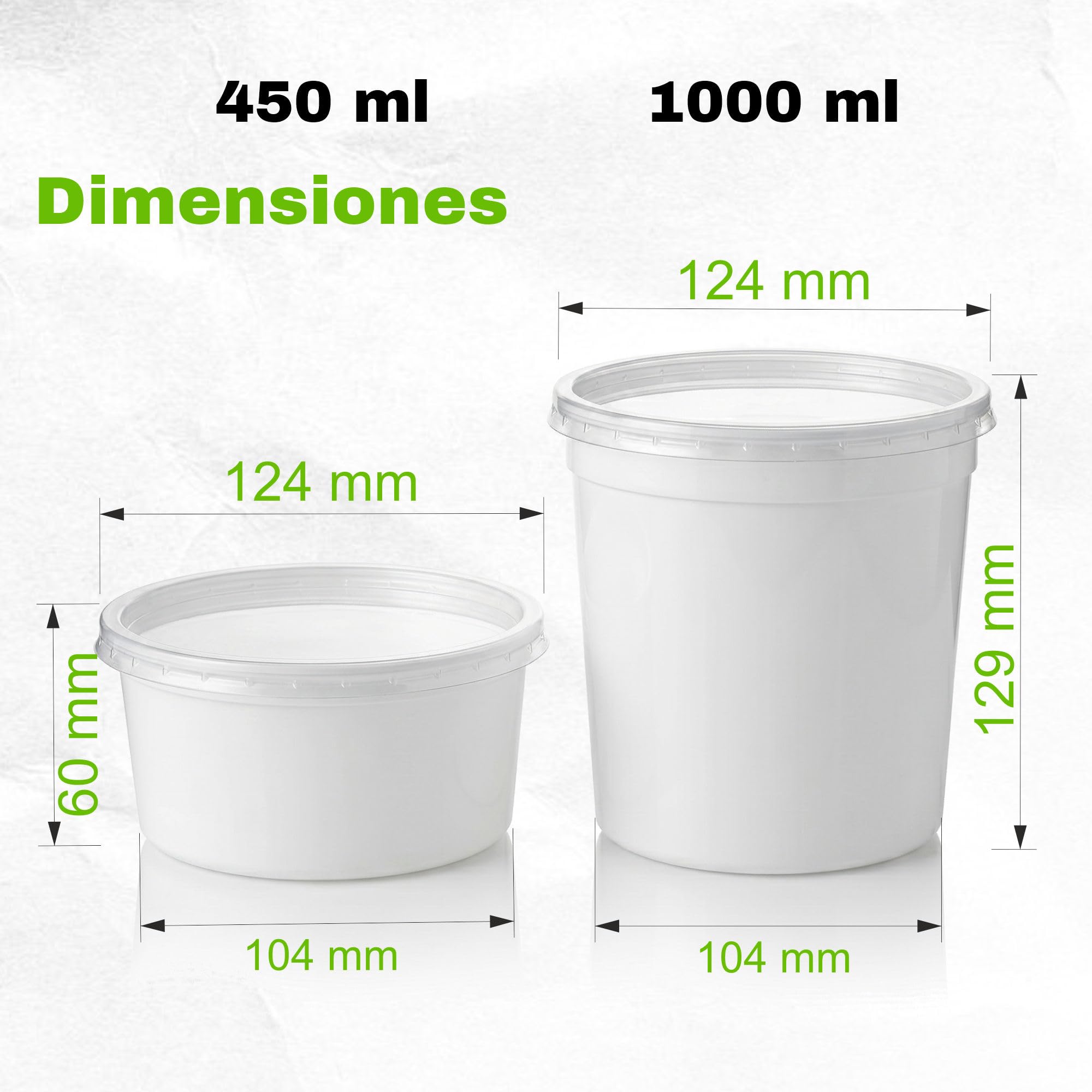 Tarrinas de Plástico con Tapa para Comida – Envases para Comida para Llevar 450 ml y 1000 ml | Caracoles, Callos, Menudos, Sopas y Guisos | Apto Microondas y Congelador (100, 450 ml)