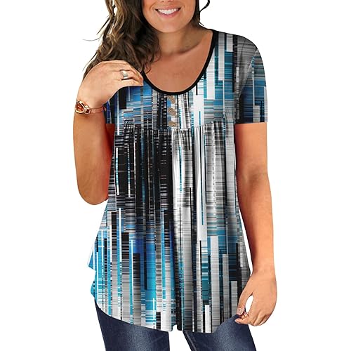 BeadChica Womens Short Sleeve Tunic Tops For Leggings Casual Botton Up Tshirts Henley Ruched Blouses Summer