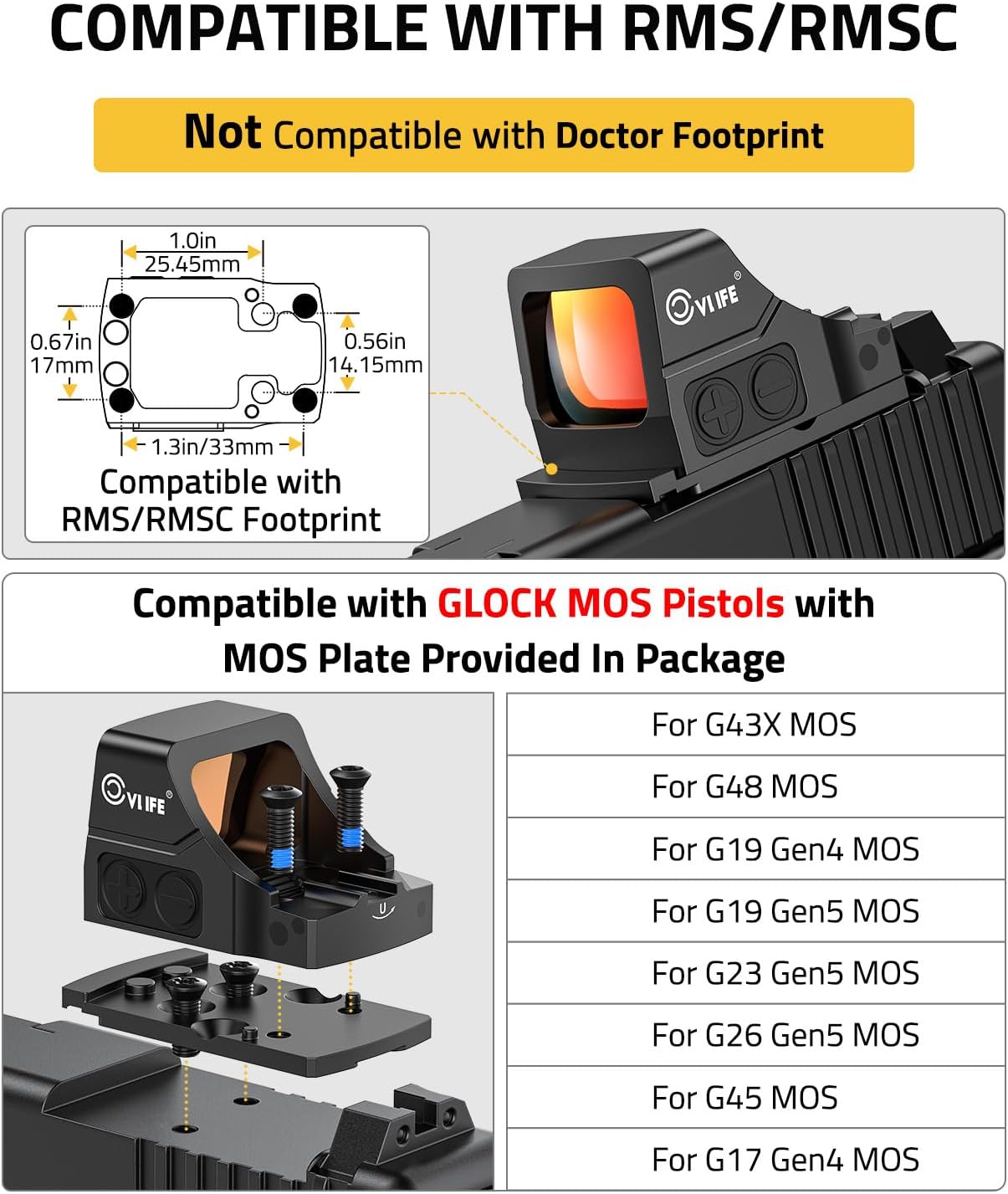 CVLIFE WildHawk 2MOA & 32MOA Circle/3MOA Red Dot for RMS/RMSC, 3000G Shockproof Pistol Optic, Motion Awake Handgun Red Dot, 0.27" Thin Deck for Compact Pistol, with Adapter for RMR/MOS/Picatinny.