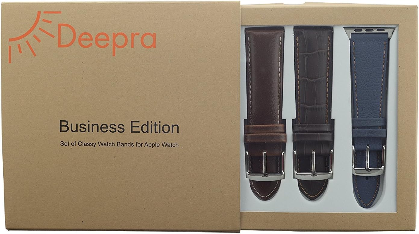 Deepra Apple Watch Band Leather Strap for iWatch Series 4, 3 , 2 and 1 44/42 mm (Brown) -Set of 4