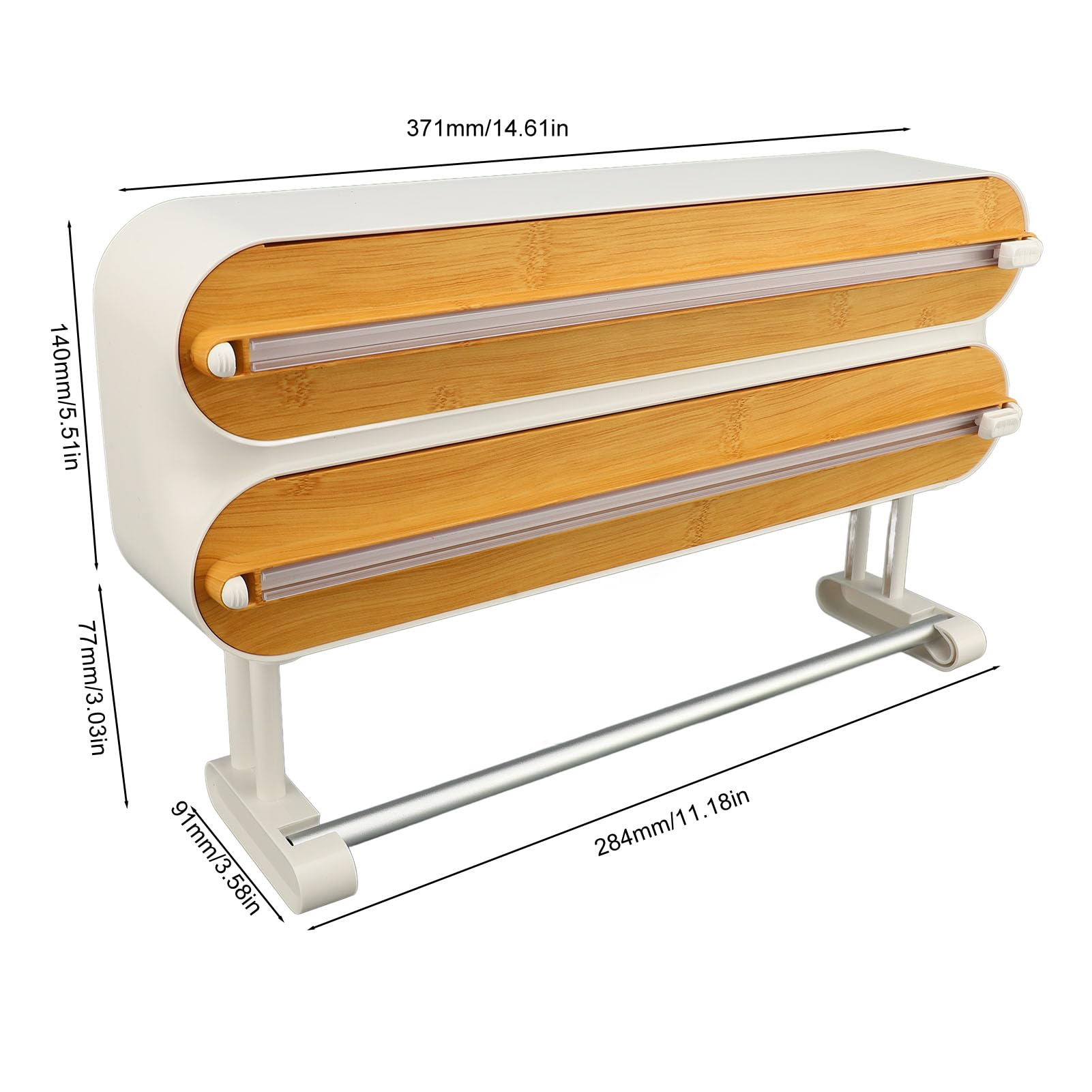 Organizador de Envolturas 3 en 1 con Cortador para Papel de Aluminio, Papel Encerado, Film Transparente, Cuchillas Deslizantes Ocultas, Imanes, Ideal para Almacenamiento en la Cocina