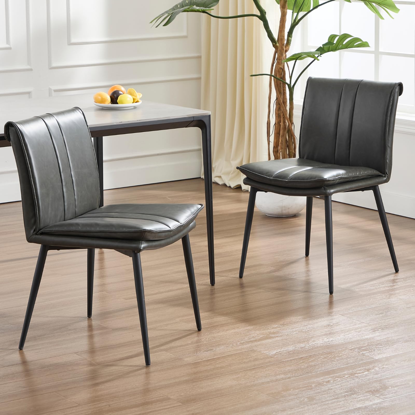 Ya-Home Dining Chairs Set of 2 Leather Kitchen Chairs, Gray