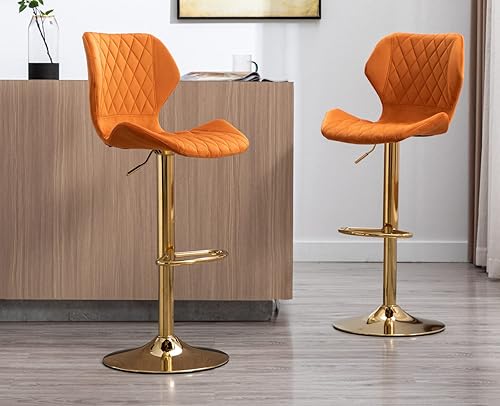 Miniatura 10 de EALSON Juego de 2 taburetes de bar de terciopelo con altura de mostrador con sillas de bar giratorias con base dorada, modernos taburetes de isla de