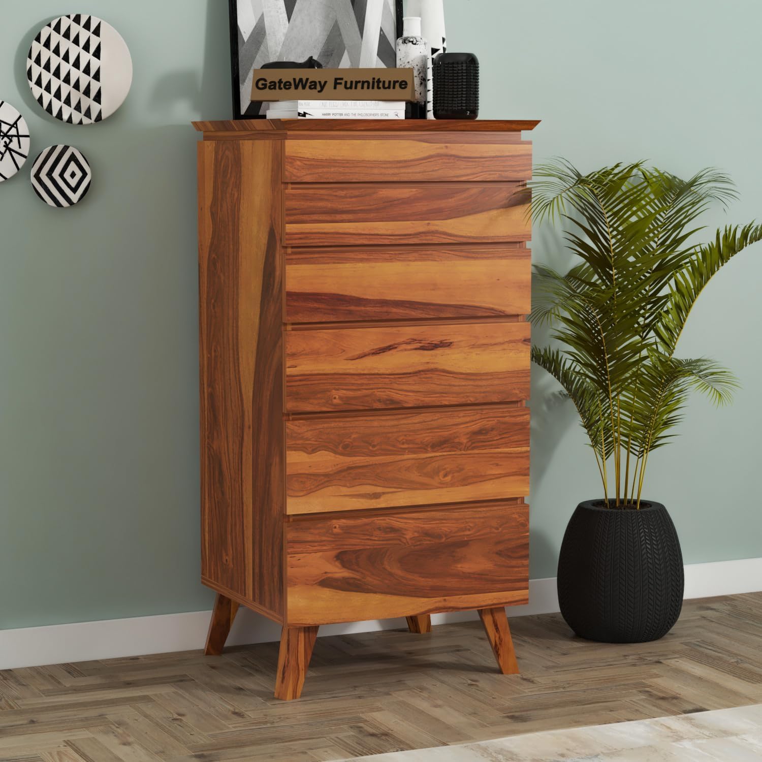 GateWay Furniture Sheesham Wood Wooden Dresser Chest of Drawers - 6 Drawer Storage for Elegant Living & Dressing Room Storage (Honey Finish)-image-41
