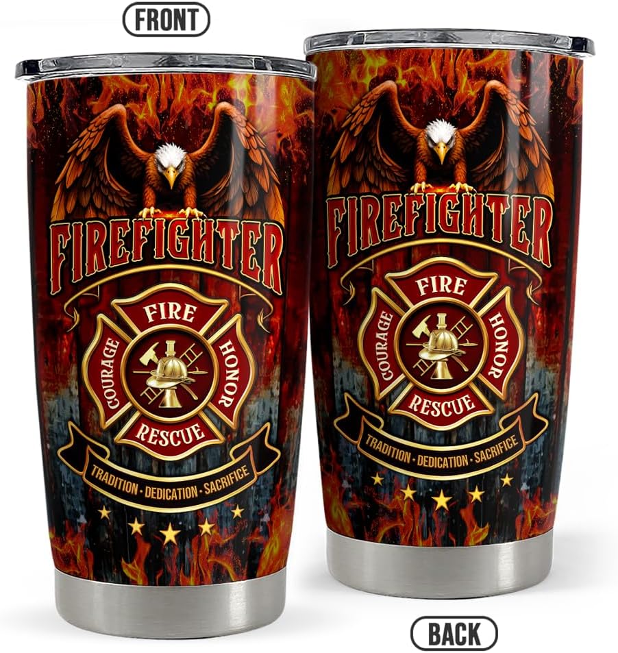 SANDJEST Firefighter Tumbler 20oz Stainless Steel Insulated Coffee Travel Mug Cup Firefighter Gifts for Men Firemen Gift for Birthday Christmas Fathers Day - Image 3