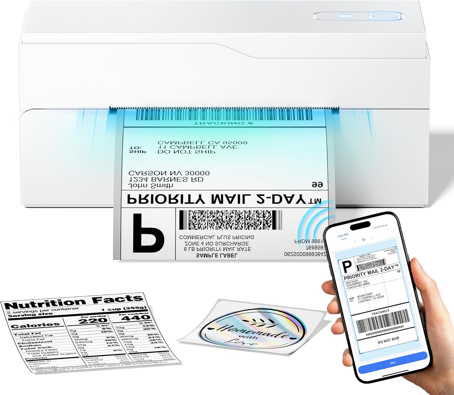 Bluetooth Thermal Label Printer  4x6 Shipping Label Printer for Small Businesses & Shipping Packages, Compatible with Android, iPhone, and Windows, Ideal for Amazon, eBay, Shopify, Etsy (White)