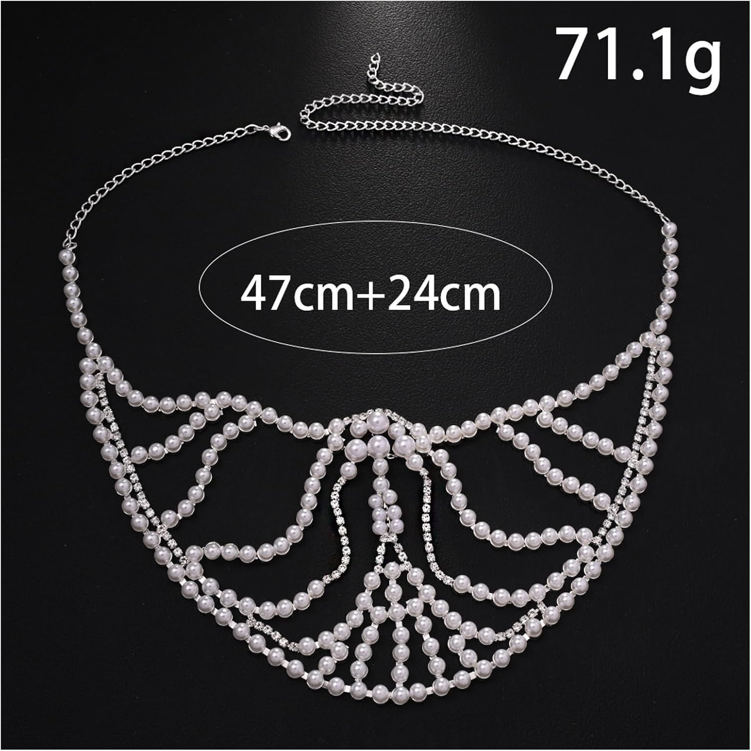 Rhinestone Pearl Mask Masquerade Face Chain Multi-layered Crystal Pearl Mesh Veils Face Jewelry for Women Festival Rave Concert