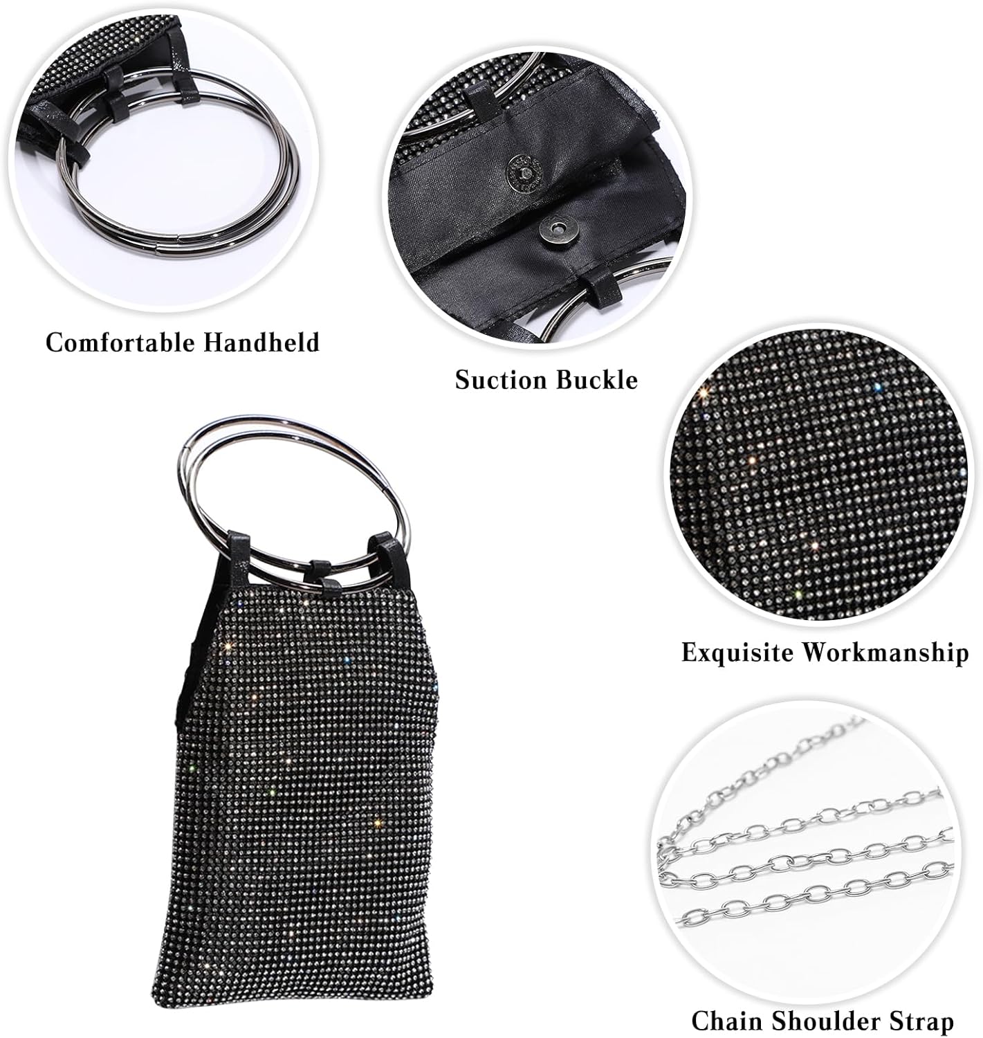 CORIOS Mini Evening Bag for Women Rhinestone Clutch Bag Bridal Wedding Purse Sparkling Crystal Handbag Elegant Shoulder Bag