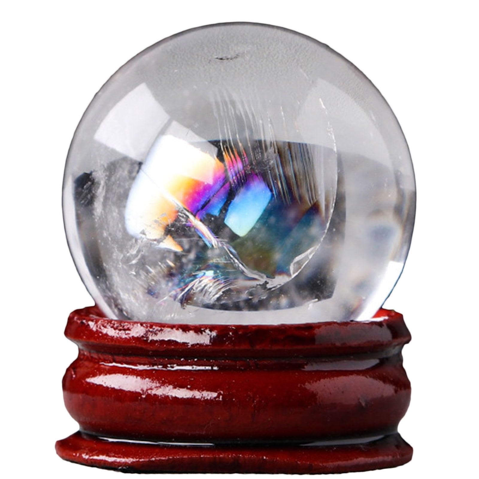 DPURPIWADY Crystal Sphere Ball with Wood Stand Crystals Gemstone Divination Sculpture Figurine for Feng Shui Home Desk Decor,Clear Quartz
