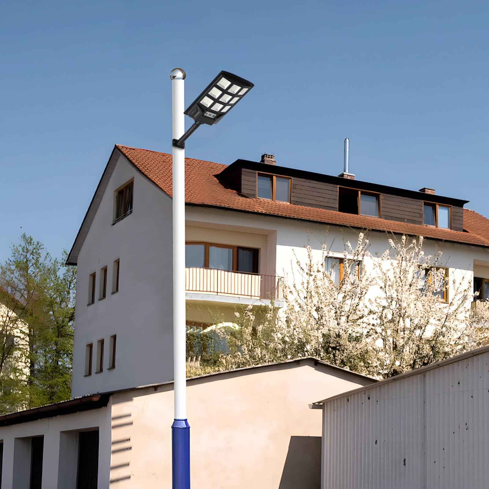 Zewnętrzne solarne lampy uliczne, wodoodporna trójstronna lampa LED, 240 diod LED, pilot zdalnego sterowania, certyfikat IP65