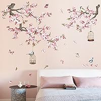 Vista 4 de wondever Pegatinas de pared de flores de cerezo, flores rosadas, ramas de árbol, calcomanías artísticas para pared para habitación del bebé