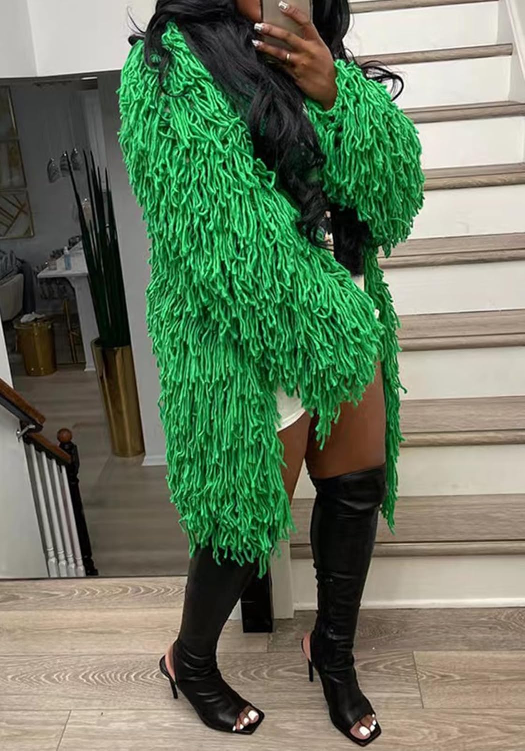 Tcremisa Women's Open Front Crochet Cardigans Long Sleeve Chunky Cable Knit Fringe Sweater Coats for Winter - Image 5