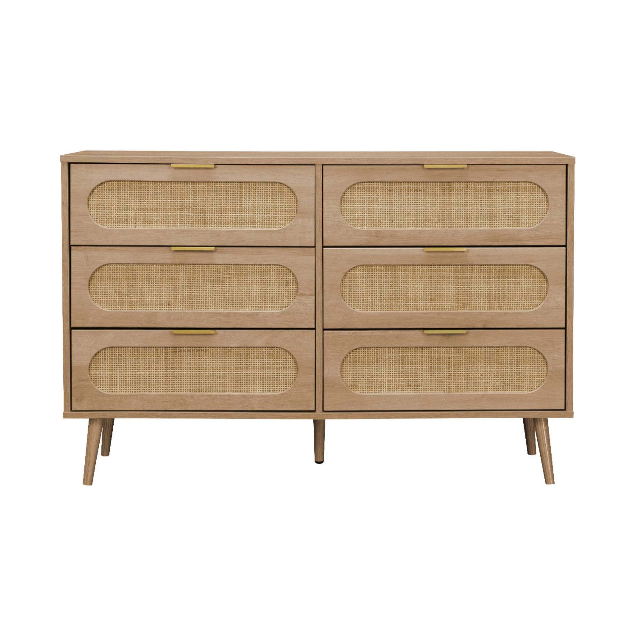 Alice's Garden sweeek - Commode. Eva. 6 tiroirs. décor Bois. cannage Arrondi L 120 x l 39 x H 79cm
