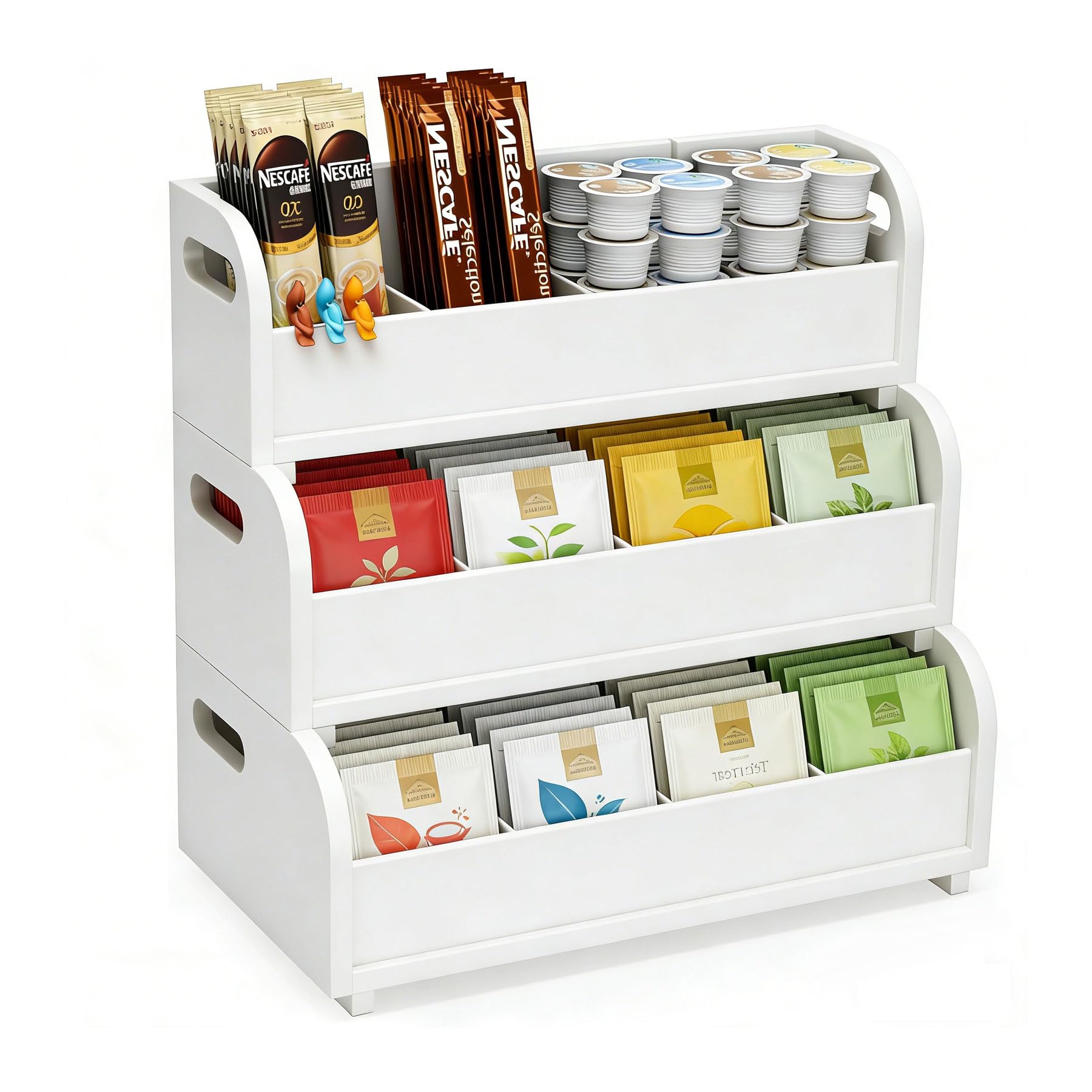 Photo 1 of 3 Layer Stackable Tea Bags Organizer,Bamboo Tea Organizer Display Rack,Large Capacity Tea Storage Box to Pantry,for Pantry Kitchen Office Coffee Station Restaurants Bars (white)