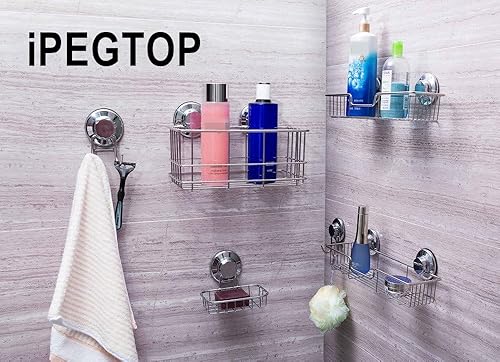 Miniatura 9 de iPEGTOP Ventosas de vacío de bloqueo giratorio para estantes de baño, estantes de ducha, dos ventosas