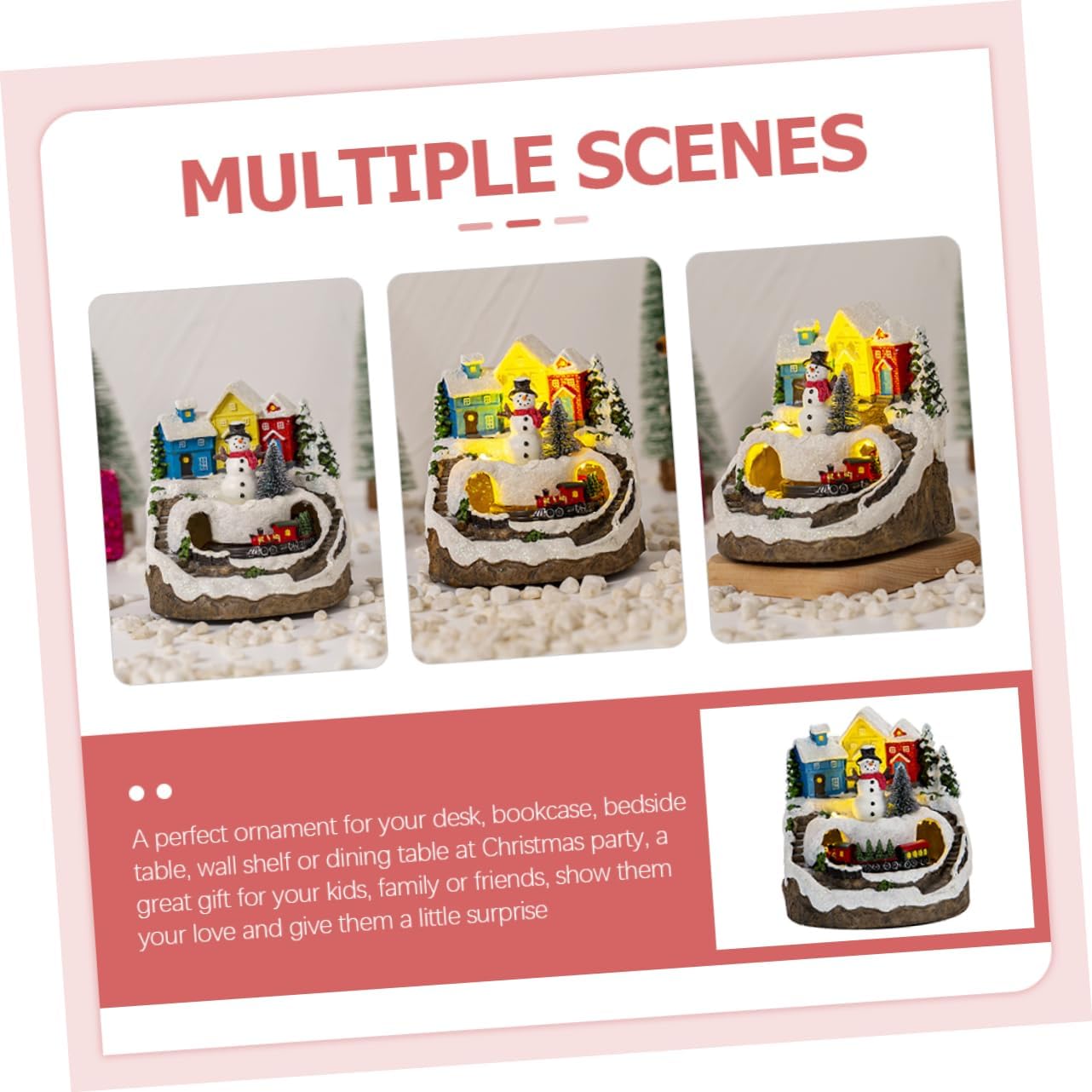 ORFOFE Lighted Christmas Village House with Music and Animated Train Festive Tabletop Decoration for Holiday Celebrations for Couples Snowman Design