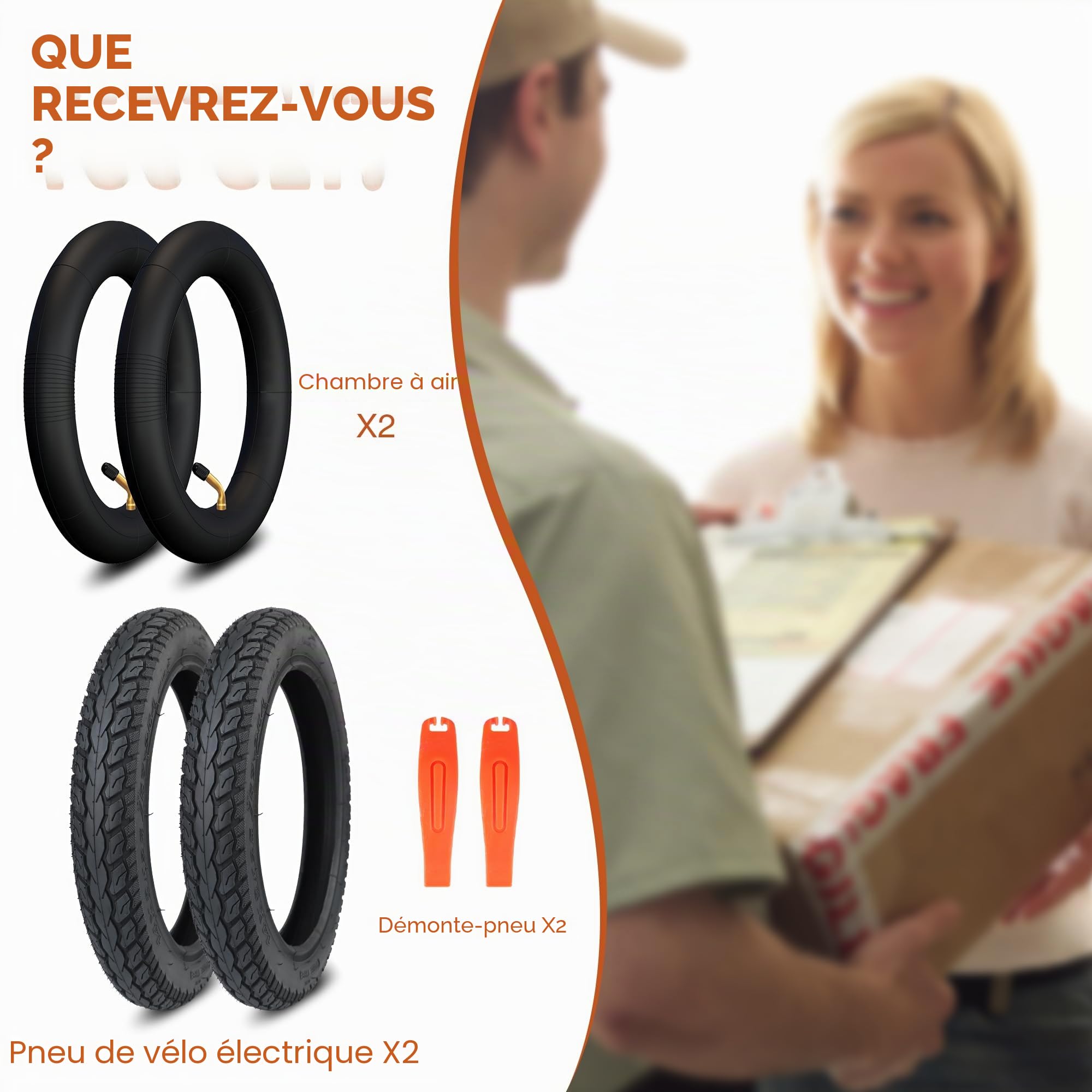MEGHNA Lot de 2 pneus de vélo électrique 14 x 2.125 14" 57-254 + 2 chambres à air 14 x 1,75/2,125 AV32 mm + 2 démonte-pneus