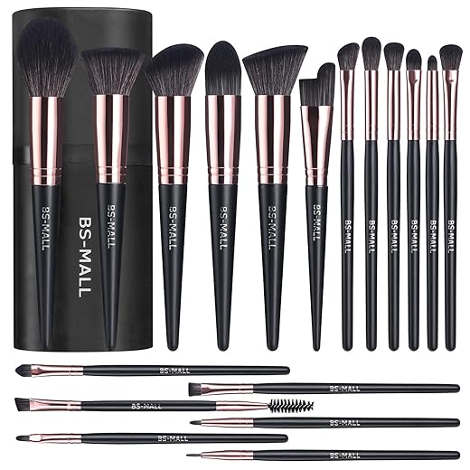 BS-MALL Makeup Brush Set 18 Pcs Premium Synthetic Foundation Powder Concealers Eye shadows Blush Makeup Brushes with black case (C-Rose)
