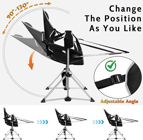 Miniatura 4 de Romswi Paquete de 2 sillas hamaca de aluminio con reposapiés, silla plegable portátil de gran tamaño con respaldo y asiento ajustables, silla