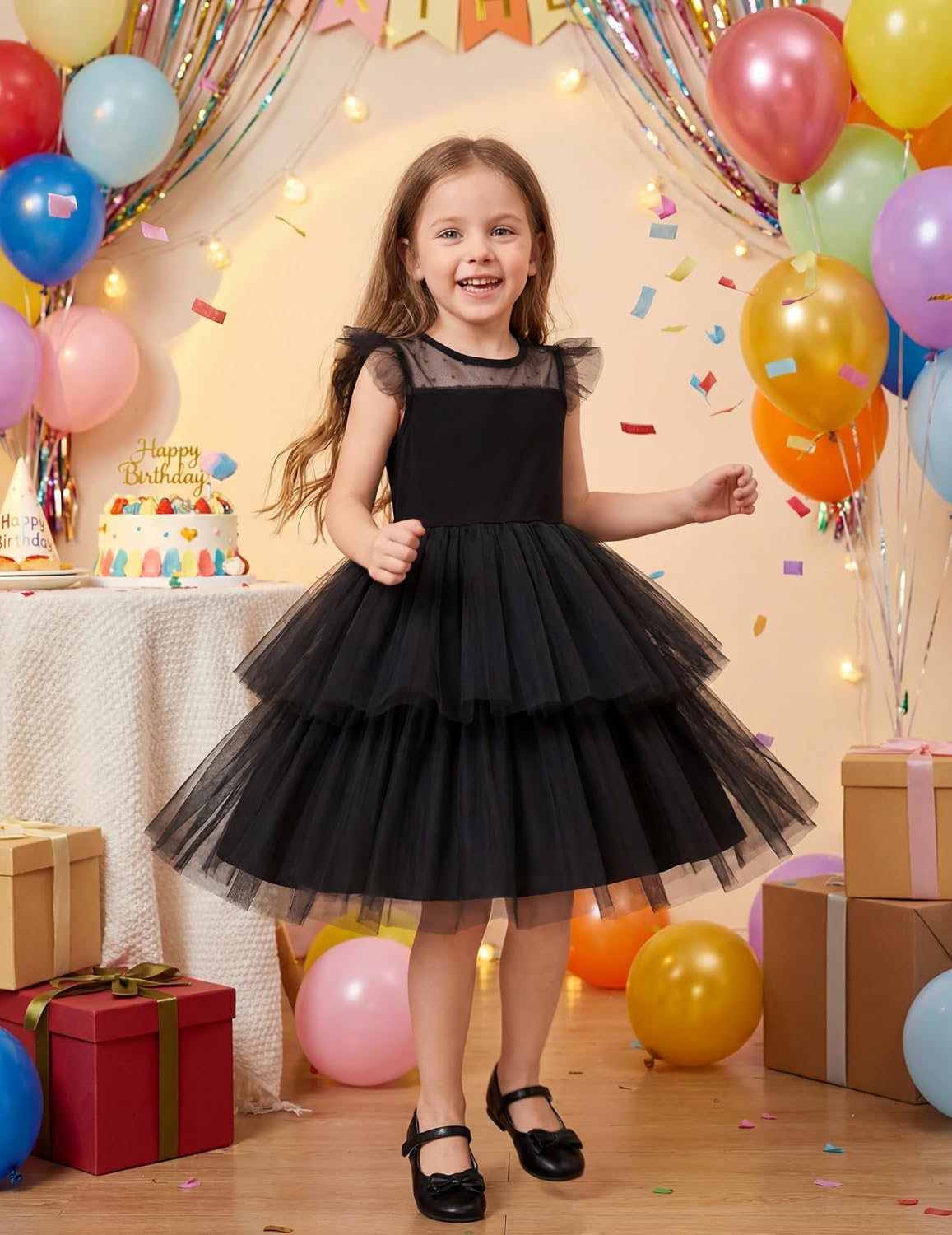 Arshiner Toddler Girls Tutu Sundress Ruffle Sleeve Double Fluffy Tiered Tulle Summer Dresses for Kids 2-8Y