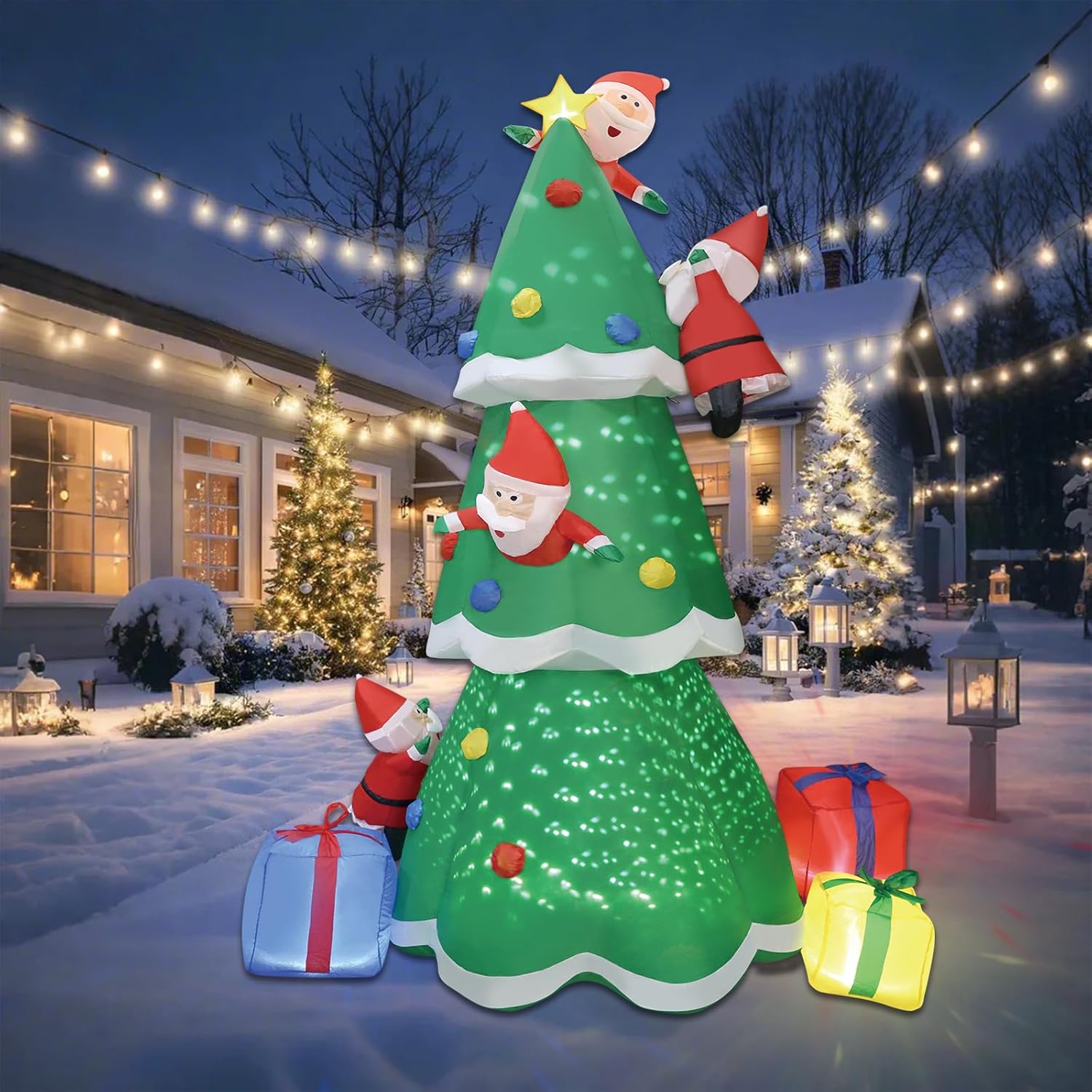 8FT Christma Inflatable Christmas Tree with LED Star & Santa Claus - Blow Up Outdoor Decor for Xmas Holiday, Waterproof Yard Lawn Decoration Indoor Party Garden Patio Hall Display