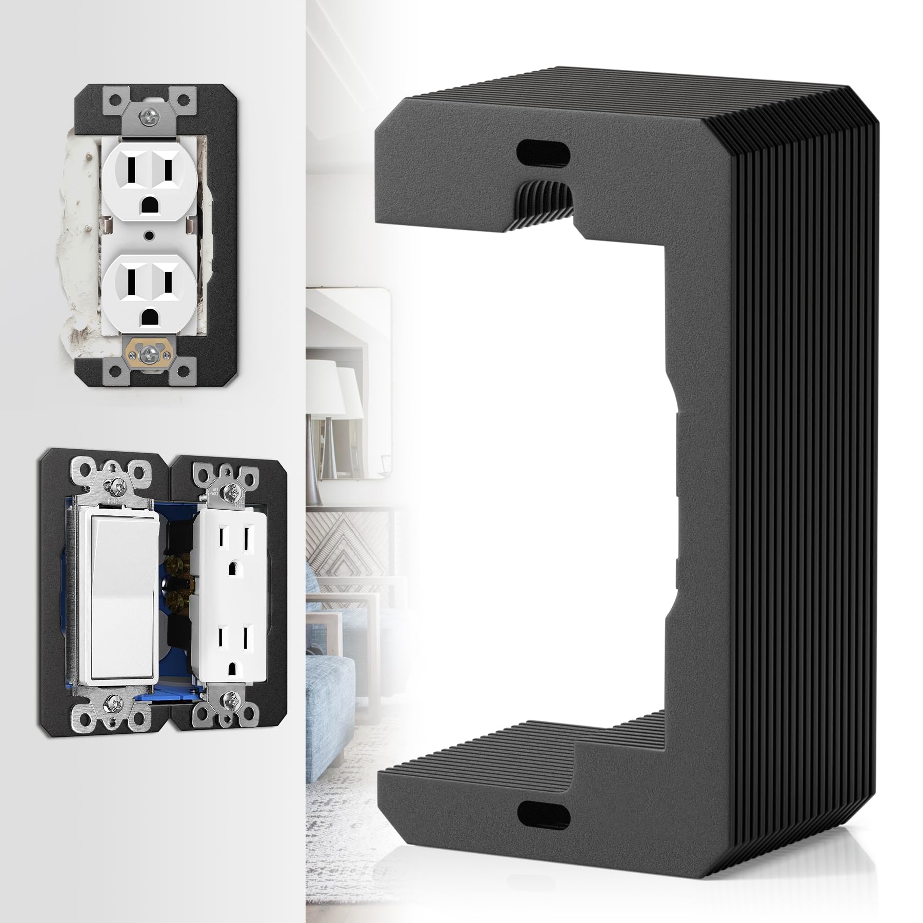 WooFog 20 Pcs Wall Plate Spacers, Flush Fit Device Leveling Plates, Electrical Outlet Spacers Shims for Wall Outlet Repair and Loose Outlet Fix, Outlet Spacers for Electrical Box Use - Black