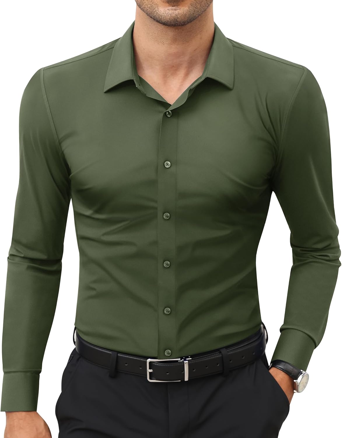 Lion Nardo Stretch Mens Dress Shirts Long Sleeve Slim Fit Dress Shirts for Men Muscle Fit Wrinkle Free Button Down Shirt