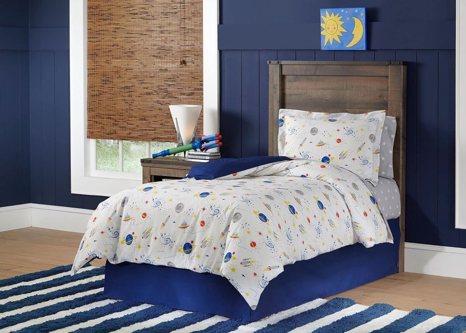 Twin White Cotton Space Theme Kids Bedding Set