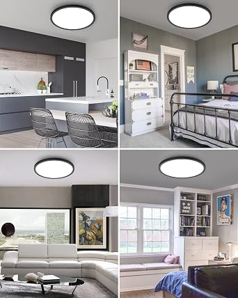 2PACK Black + 2PACK Brushed Nickel, Flush Mount Ceiling Light, 12Inch 28Watt, Dimmable & 3000K-4500K-6000K 3 Color Ceiling Lamp 3200LM Low Profile Ceiling Light for Kitchen Bedroom Hallway Porch