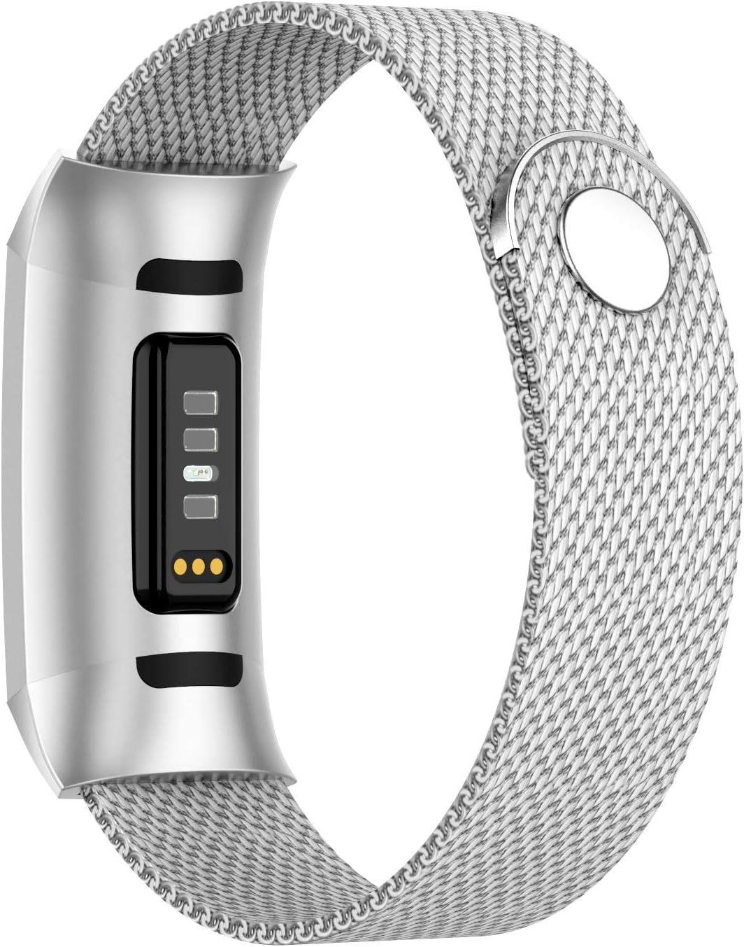 Recoppa Compatible with Fitbit Charge 3 Strap / Fitbit Charge 4 Strap, Magnetic Mesh Loop Metal Stainless Steel Wristbands Small Large Women Men