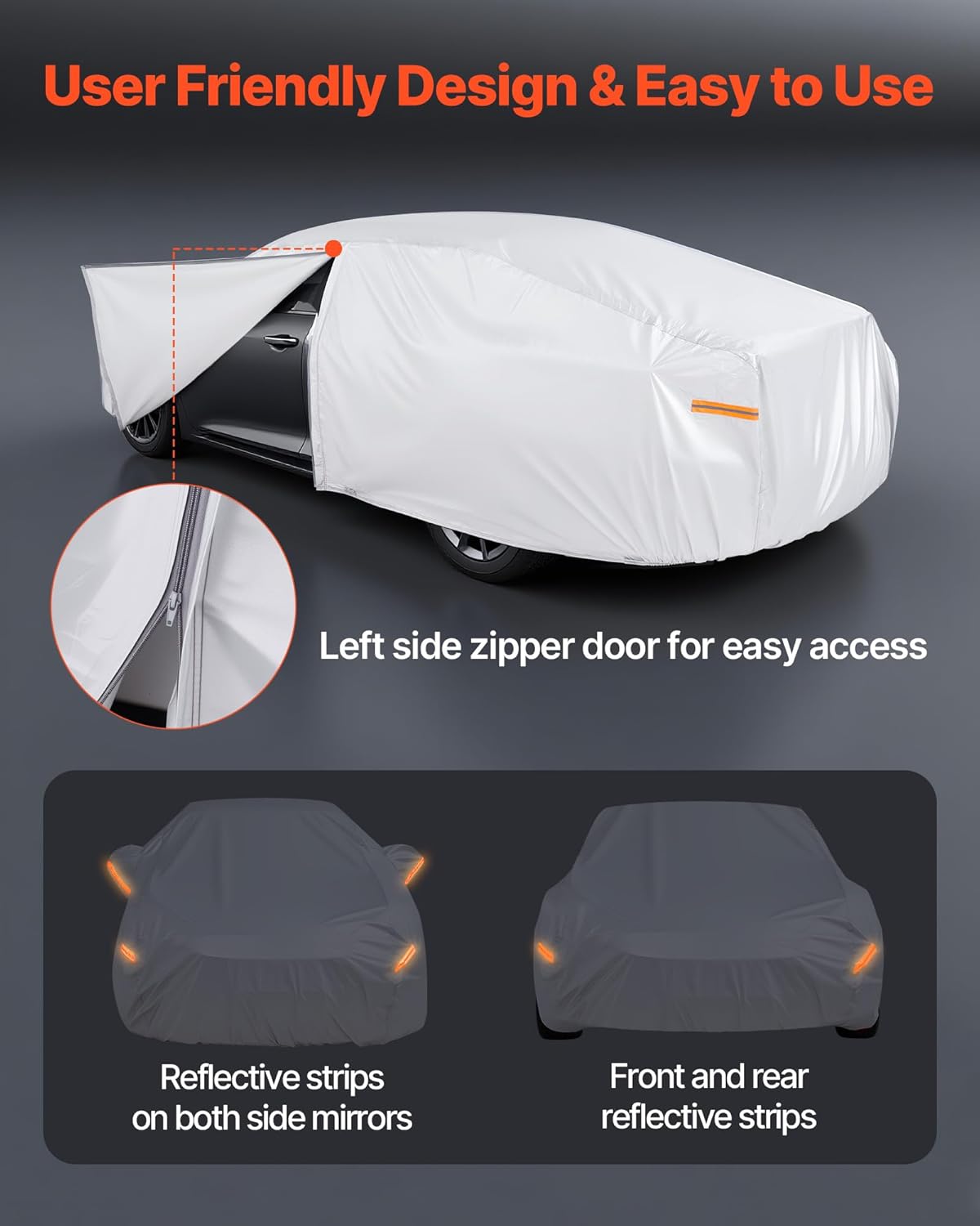VEVOR Car Cover for Toyota Camry Mid-Size Sedan, PEVA Aluminum Cotton 2000 mm Waterproof Full Exterior Cover with UV30+ Sun Protection, Door Zipper, Cotton Lining & Windproof Straps
