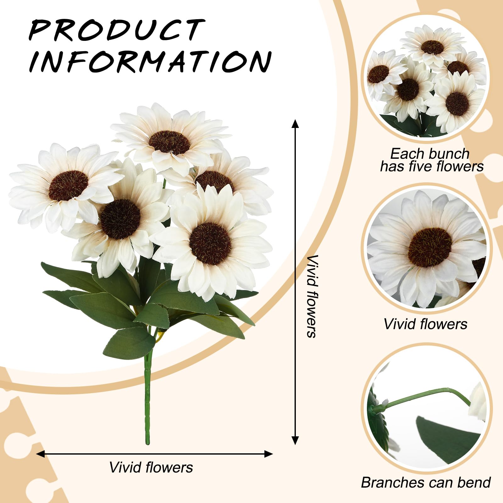 Künstliche Sonnenblume mit Stielen, Blumenstrauß, künstliche Pflanzen, UV-beständig, Kunststoff, Kunstblume für den Außenbereich, kein Verblassen, für Hochzeit, Herbst, Garten, Zuhause, Fensterkasten,