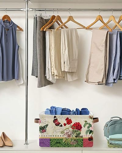 Miniatura 5 de Retro Botanical Storage Basket for Organizing Shelves, Collapsible Storage Bins Boxes with Handle, Spring Floral Butterfly Modern Abstract Art