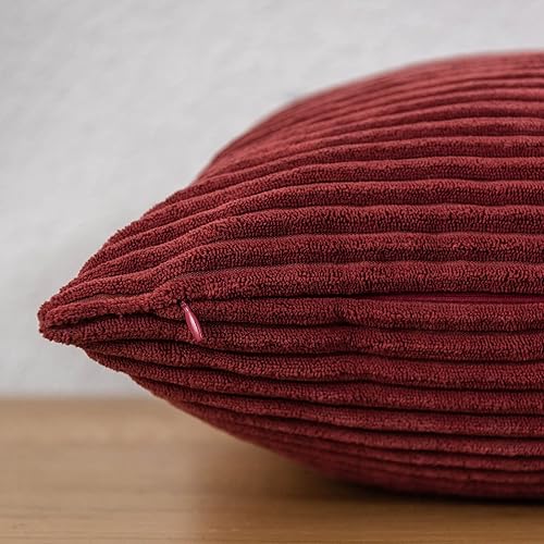 Miniatura 5 de JUSPURBET Juego de 2 fundas de almohada de pana lumbar roja de 12 x 20 pulgadas para sofá, cama, sala de estar, fundas decorativas suaves de rayas