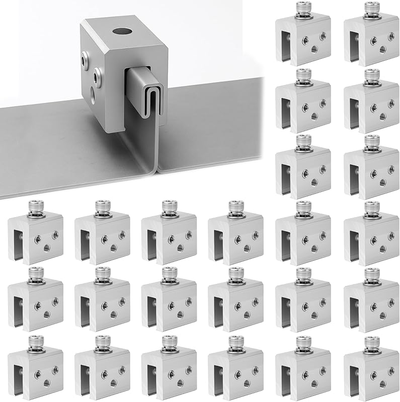 Kit com 24 grampos de alumínio para telhado metálico de junta vertical Mindoub, base em U com parafusos de aço inoxidável