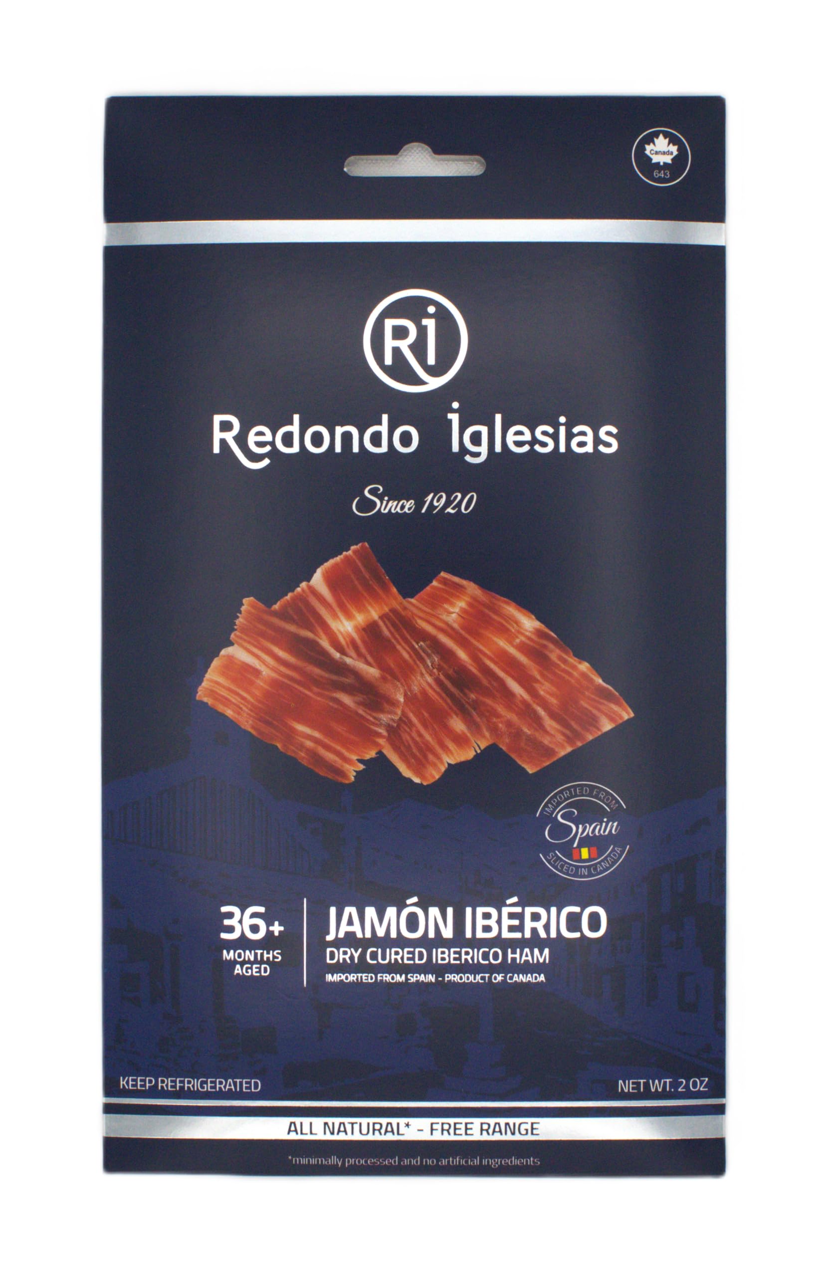 Iberico Ham Sliced – 2 oz | Cured for 36 months | Premium Spanish Jamón Ibérico, Grain-Fed | Delicately Cured, Rich & Savory Flavors