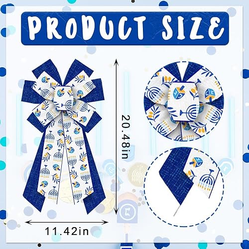 Miniatura 8 de 2 lazos de Hanukkah para corona, lazos de corona de Happy Hanukkah, lazos de arpillera azules, adornos para festivales judíos, lazos de artesanía de