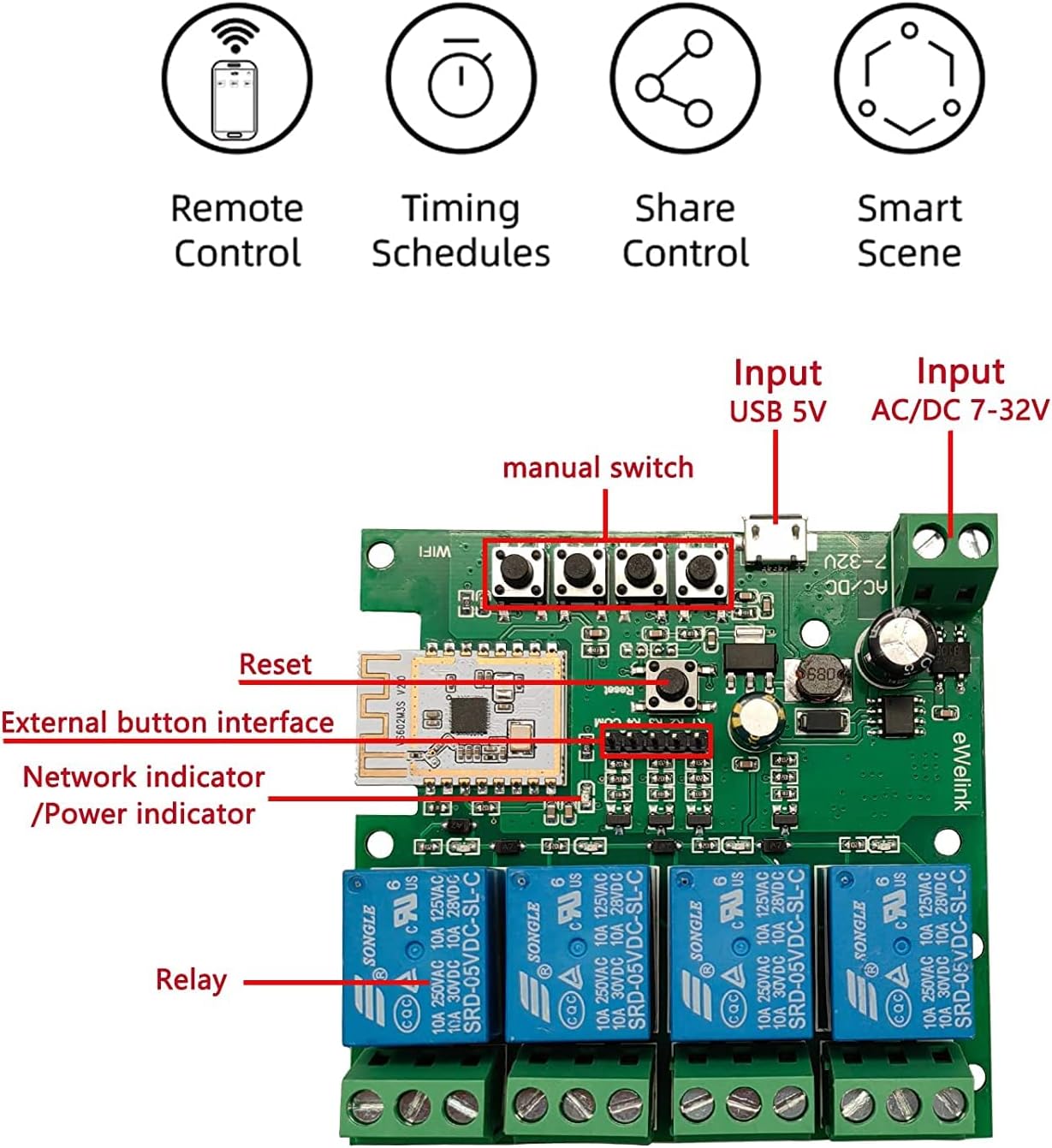 Internal components of the Newgoal 4 Channel Smart Switch