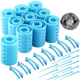 WILLBOND 141 Pieces Hair Rollers Set Include 60 Plastic Hair Rollers(Blue,6 Sizes)