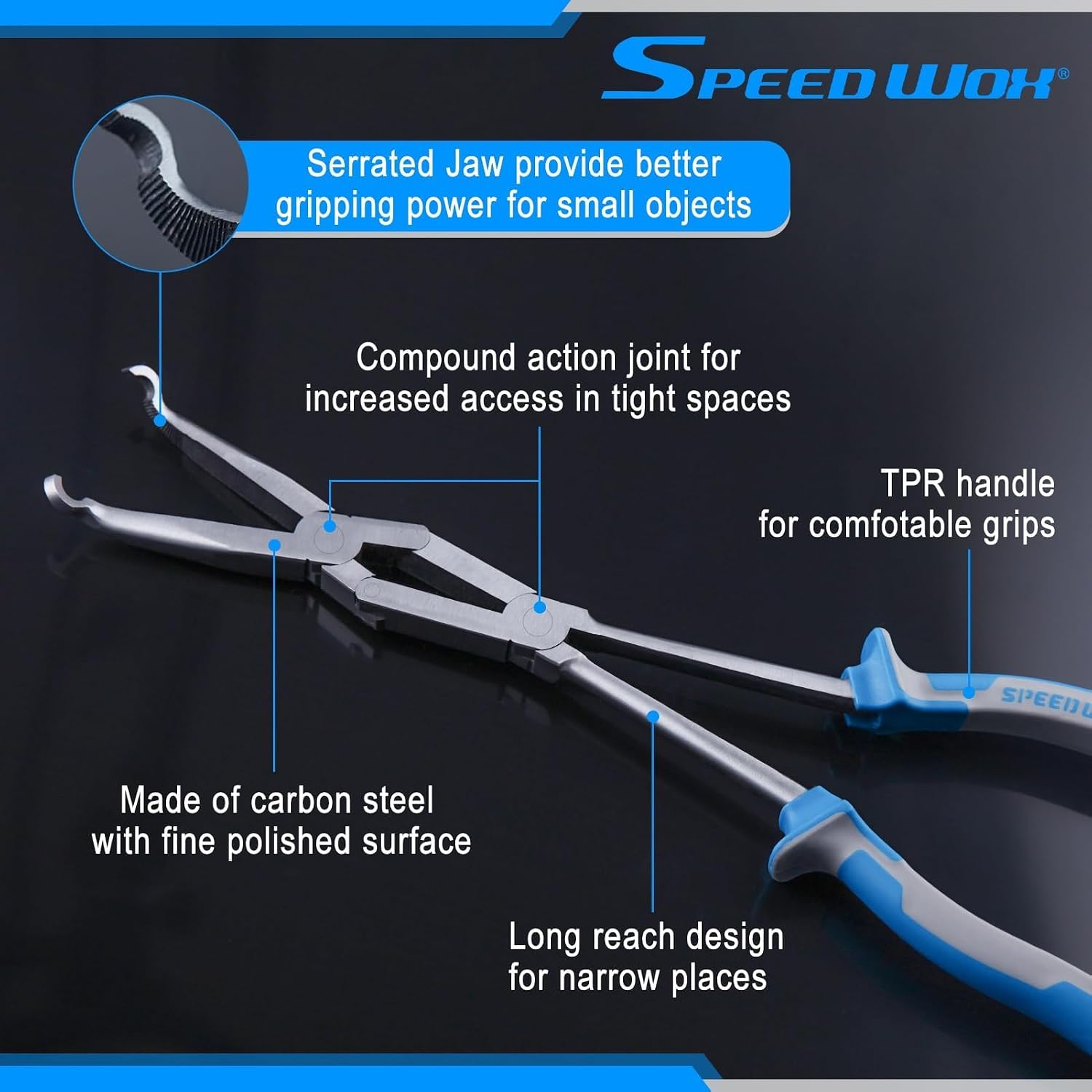 SPEEDWOX 13-Inch Long Reach Double Joint Ring Nose Plier Long Reach XL Pivot Ring Nose Pliers Hose Grip Pliers 1/3"" Diameter Hose Removal Pliers Hose Pliers for Narrow Spaces and Limited Areas, Blue